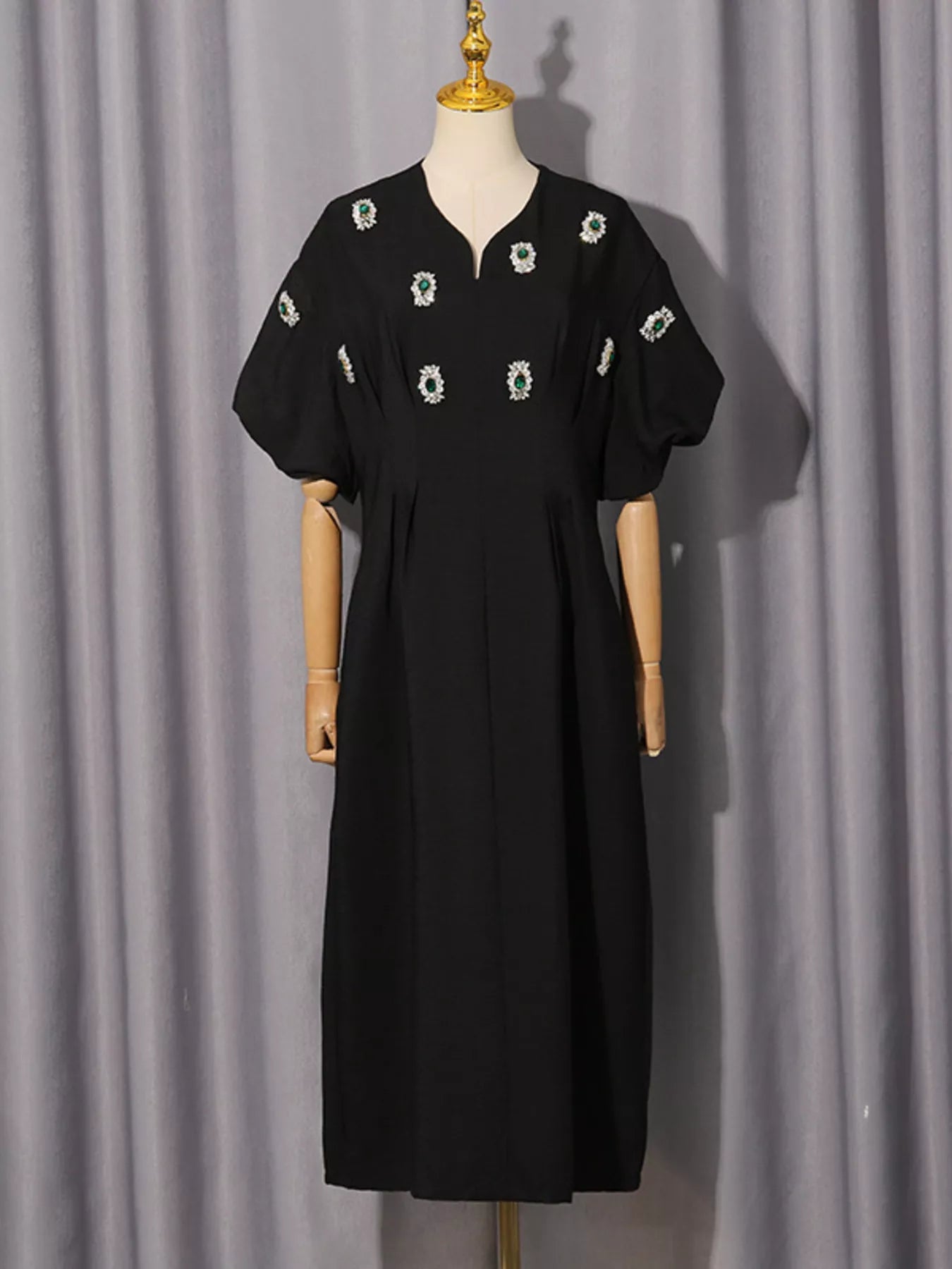 Women's Embellished Puff-Sleeve Midi Dress
