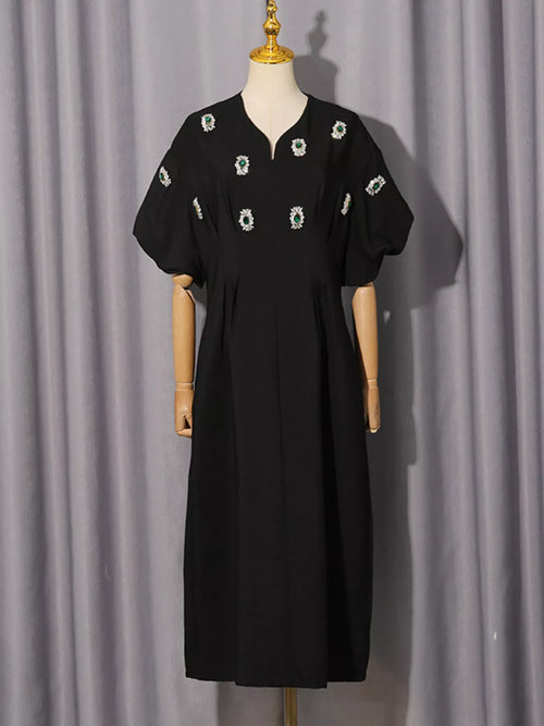 Women's Embellished Puff-Sleeve Midi Dress