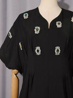 Women's Embellished Puff-Sleeve Midi Dress