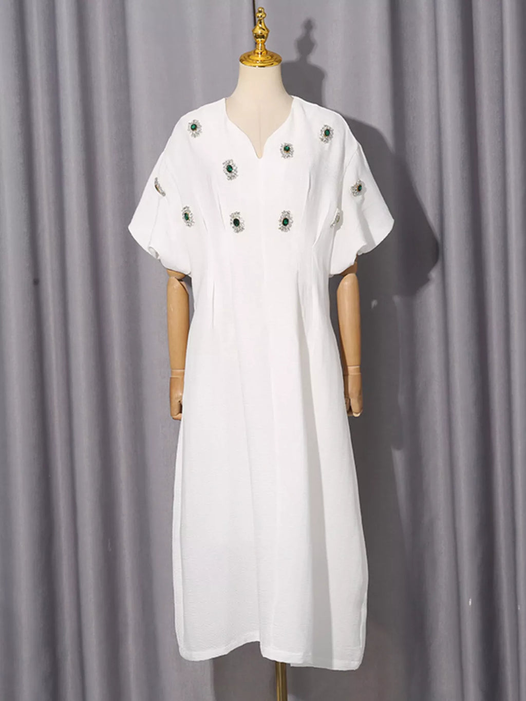 Women's Embellished Puff-Sleeve Midi Dress