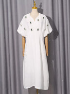 Women's Embellished Puff-Sleeve Midi Dress
