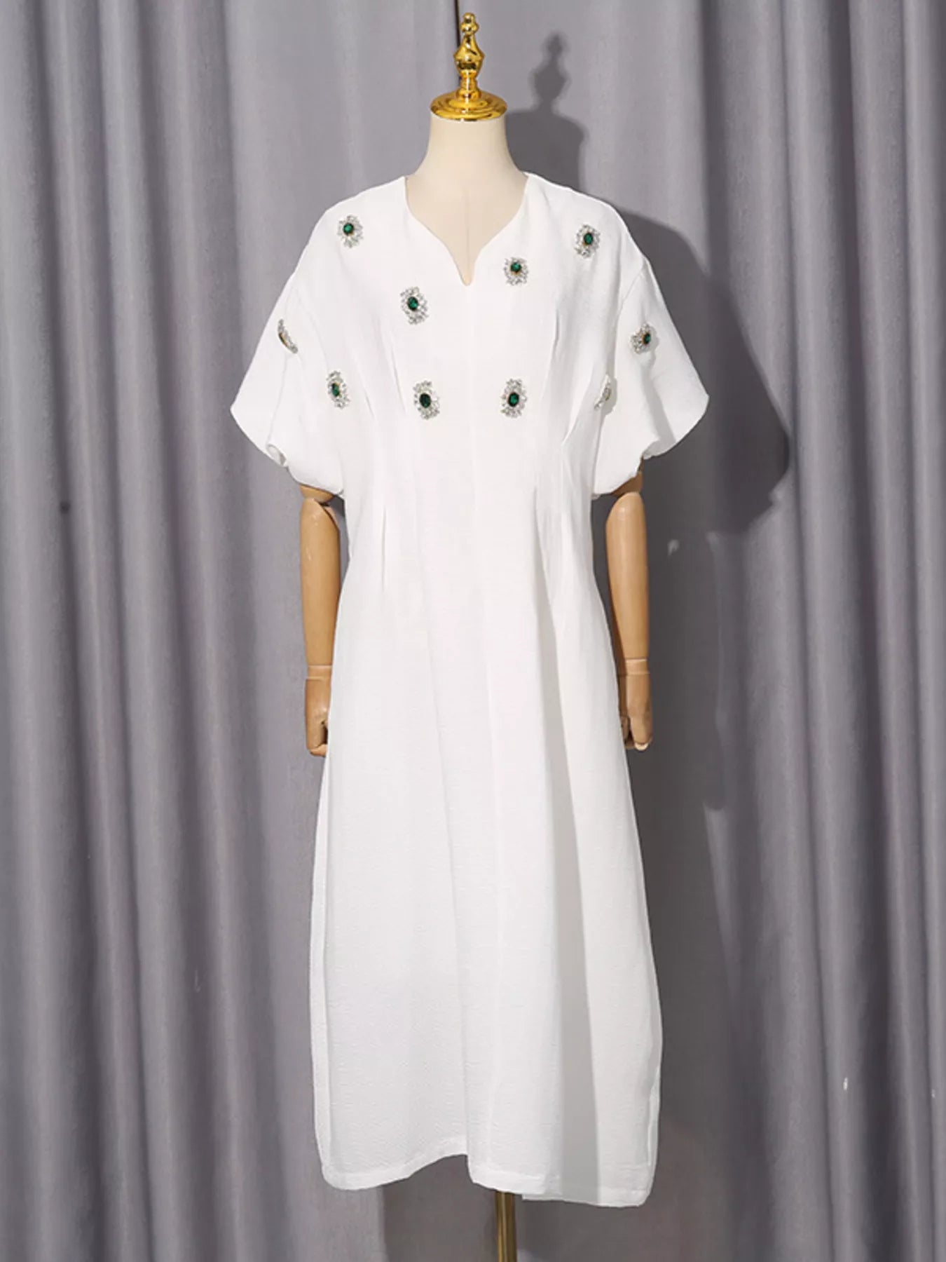 Women's Embellished Puff-Sleeve Midi Dress