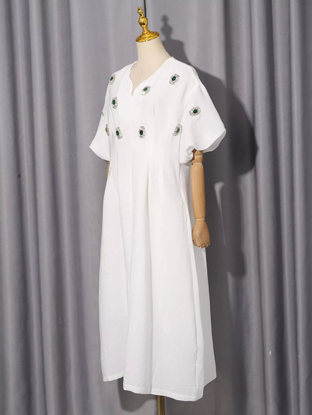 Women's Embellished Puff-Sleeve Midi Dress