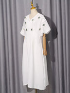 Women's Embellished Puff-Sleeve Midi Dress