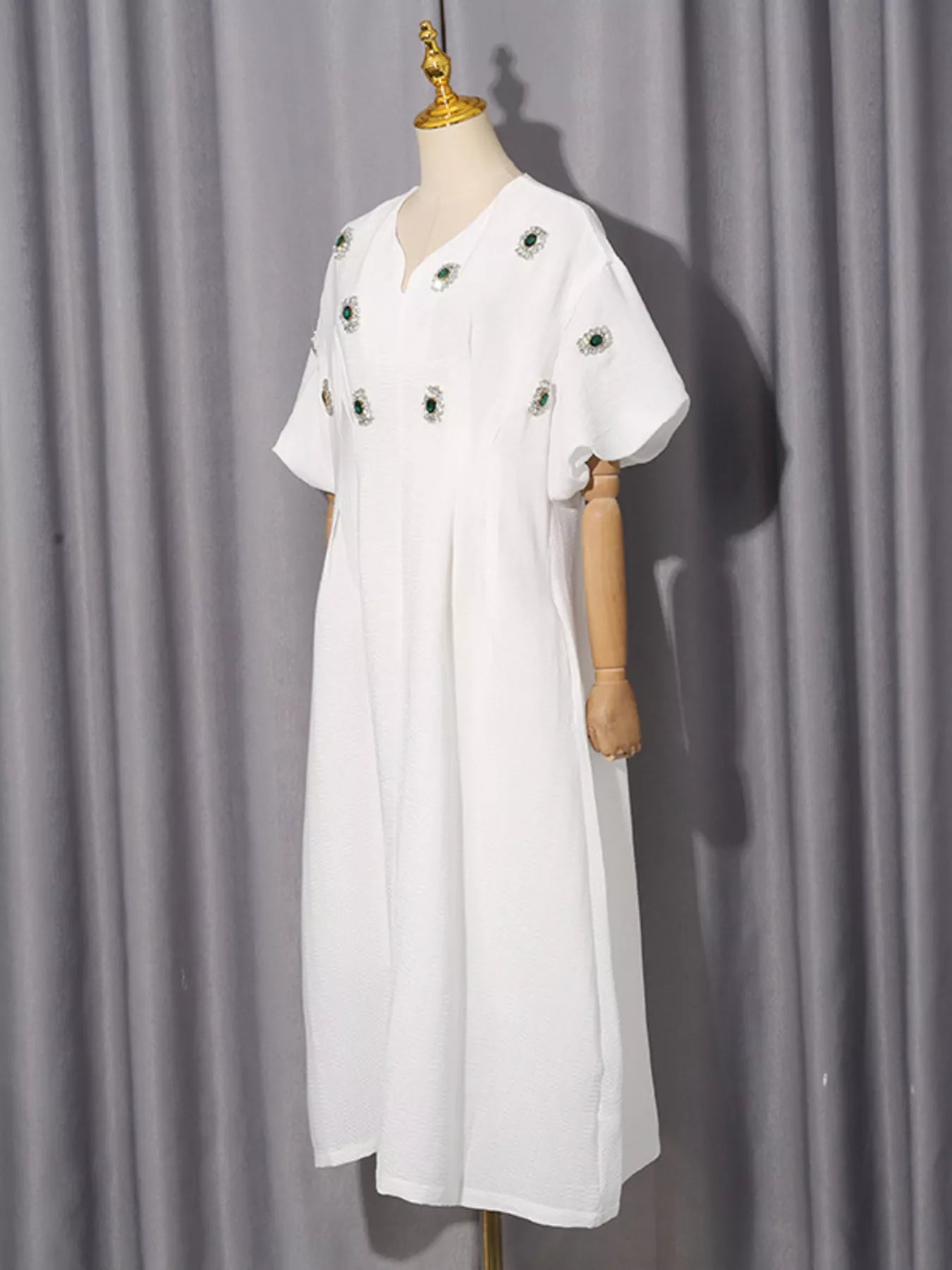 Women's Embellished Puff-Sleeve Midi Dress