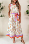 Women's Floral Color-Block Belted Dress