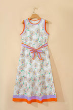 Women's Floral Color-Block Belted Dress