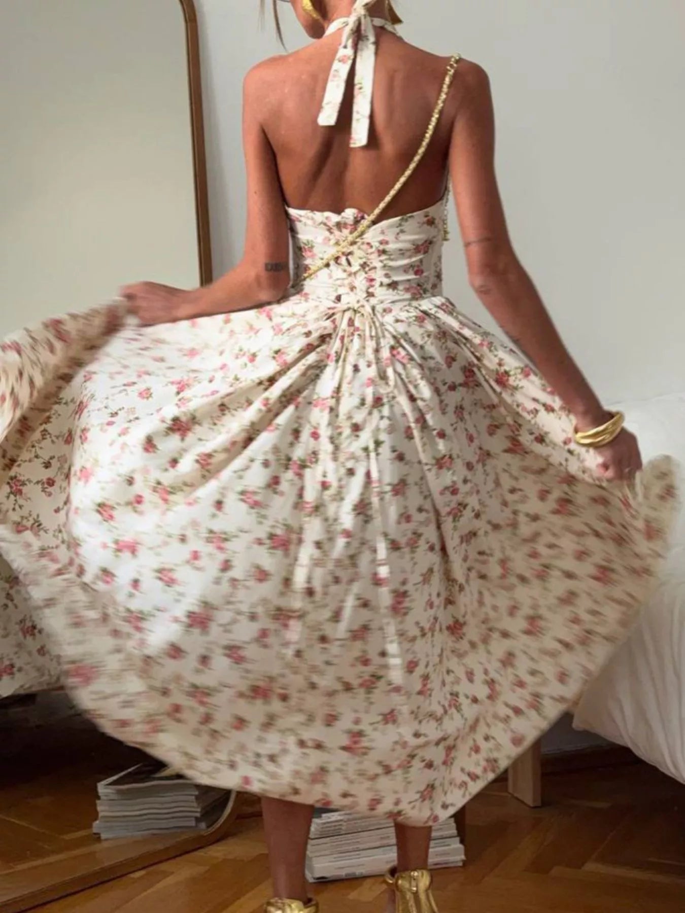 Women's Floral Halter-Neck Midi Dress