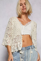 Women's Floral Lace Crochet Tie Cardigan