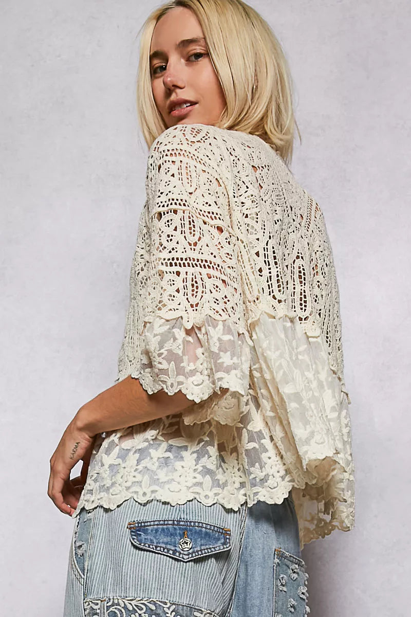 Women's Floral Lace Crochet Tie Cardigan