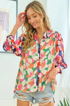 Women's Floral Satin Button-Front Shirt