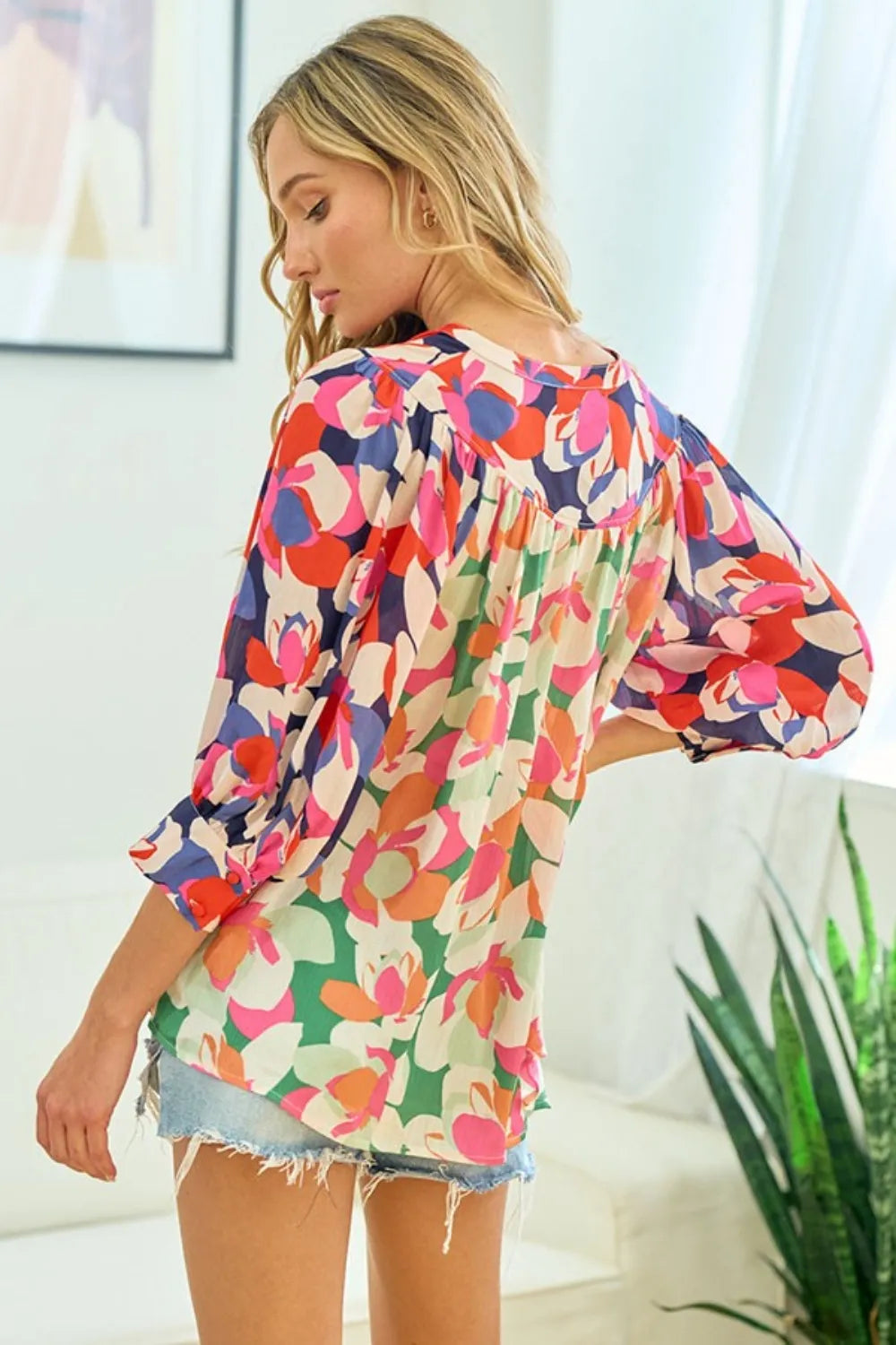 Women's Floral Satin Button-Front Shirt