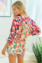 Women's Floral Satin Button-Front Shirt