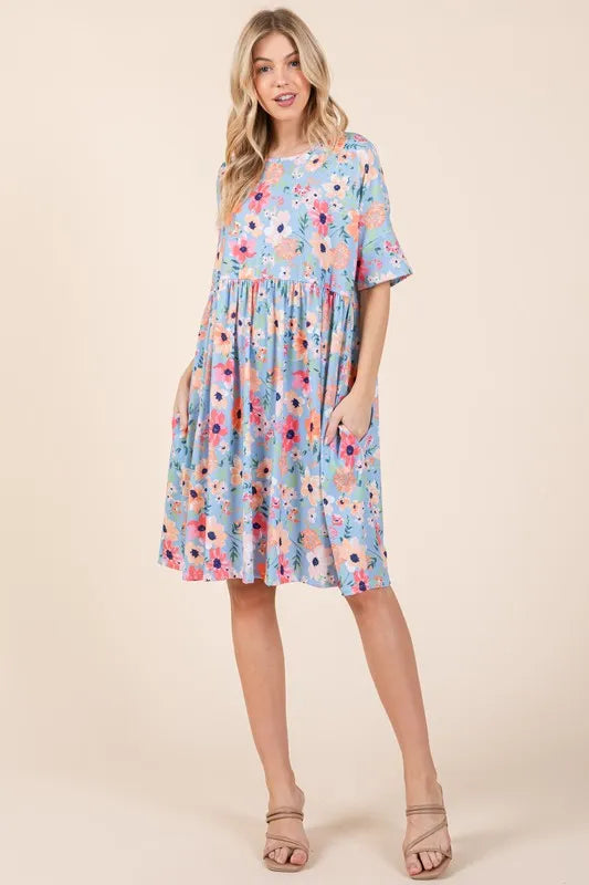 Women's Floral Shirred Pocket Dress