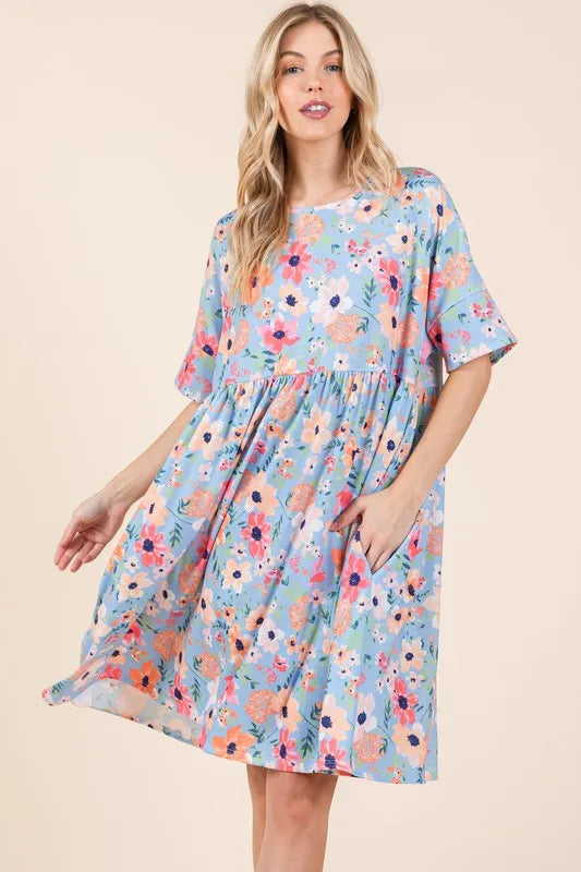 Women's Floral Shirred Pocket Dress