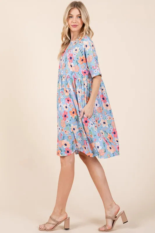Women's Floral Shirred Pocket Dress