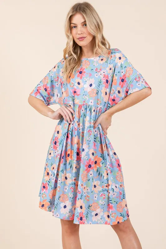 Women's Floral Shirred Pocket Dress