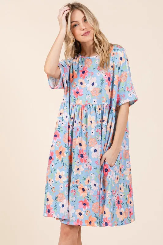 Women's Floral Shirred Pocket Dress