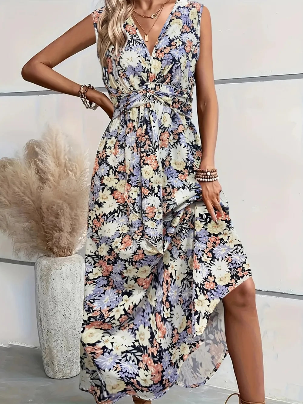 Women's Floral Sleeveless Midi Dress