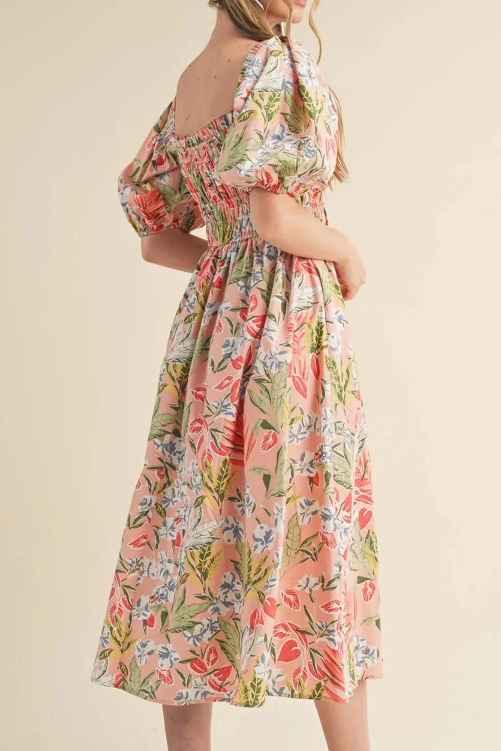 Women's Floral Smocked Square-Neck Midi Dress