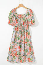 Women's Floral Smocked Square-Neck Midi Dress