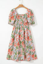 Women's Floral Smocked Square-Neck Midi Dress
