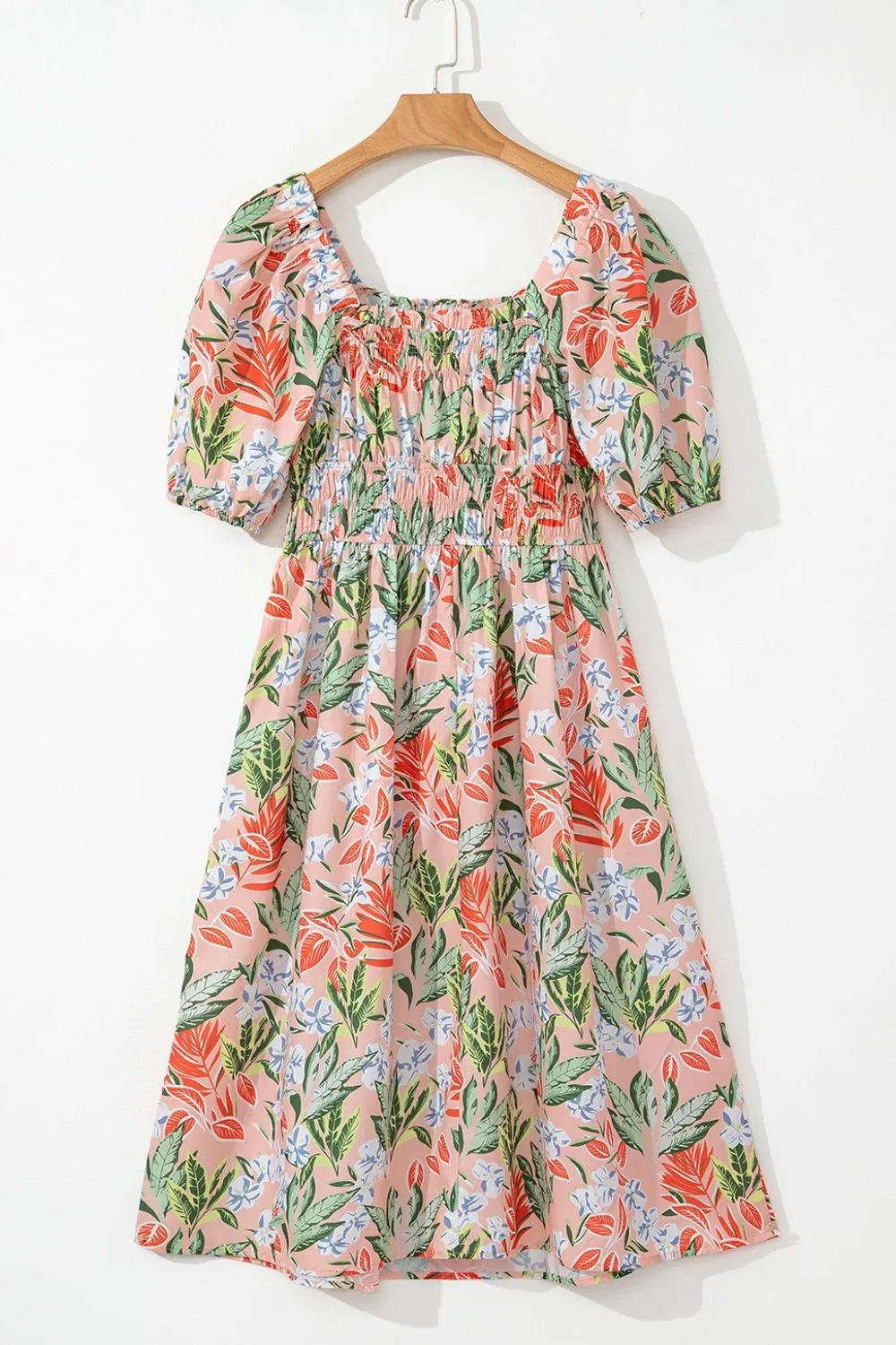 Women's Floral Smocked Square-Neck Midi Dress