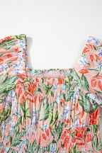 Women's Floral Smocked Square-Neck Midi Dress