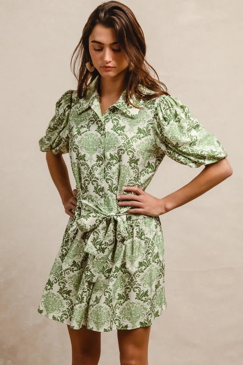 Women's Floral Tie-Waist Mini Shirt Dress