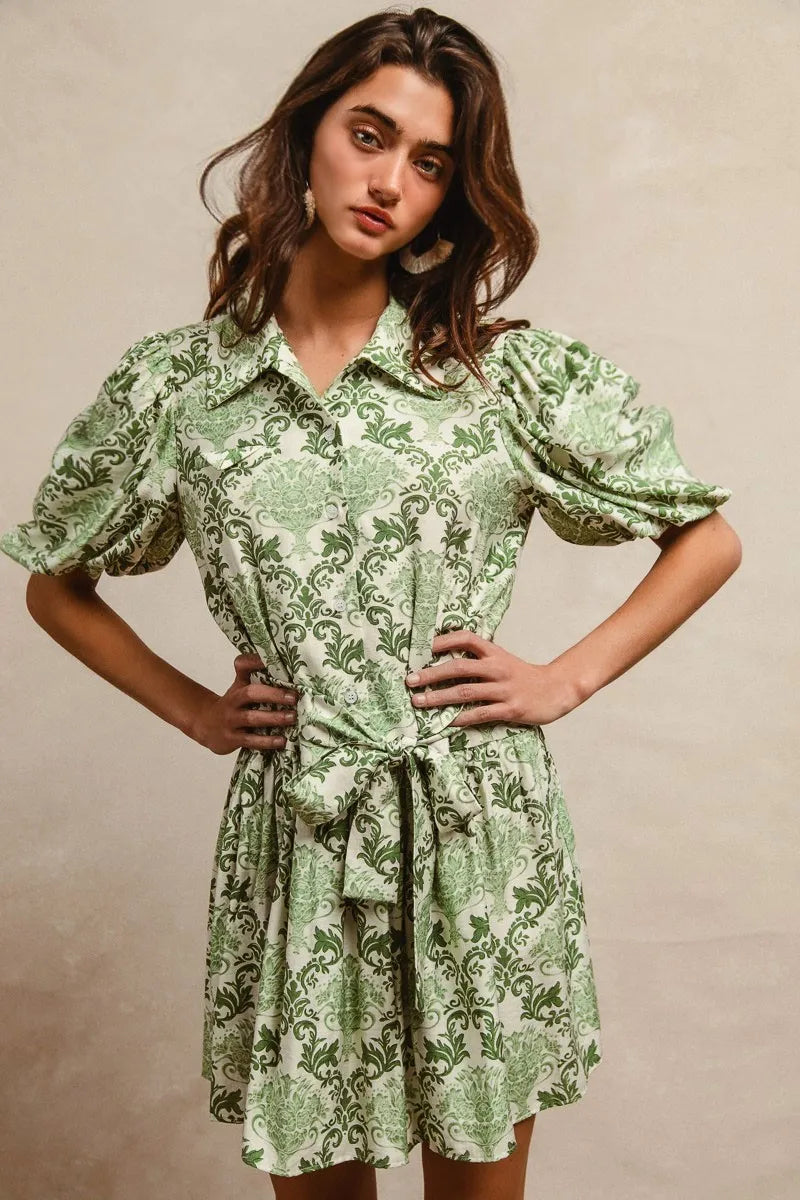 Women's Floral Tie-Waist Mini Shirt Dress