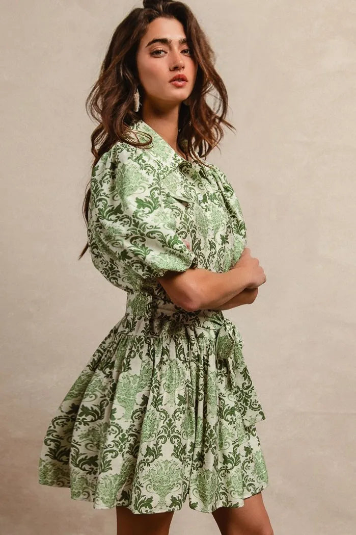 Women's Floral Tie-Waist Mini Shirt Dress