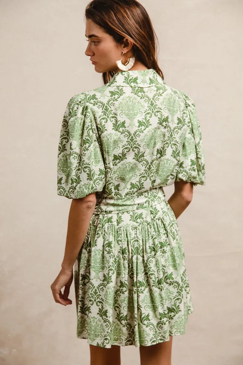 Women's Floral Tie-Waist Mini Shirt Dress