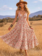 Women's Floral V-Neck Tiered Midi Dress
