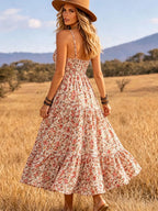 Women's Floral V-Neck Tiered Midi Dress