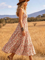 Women's Floral V-Neck Tiered Midi Dress
