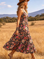 Women's Floral V-Neck Tiered Midi Dress