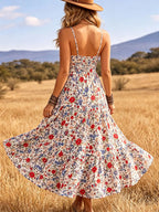 Women's Floral V-Neck Tiered Midi Dress
