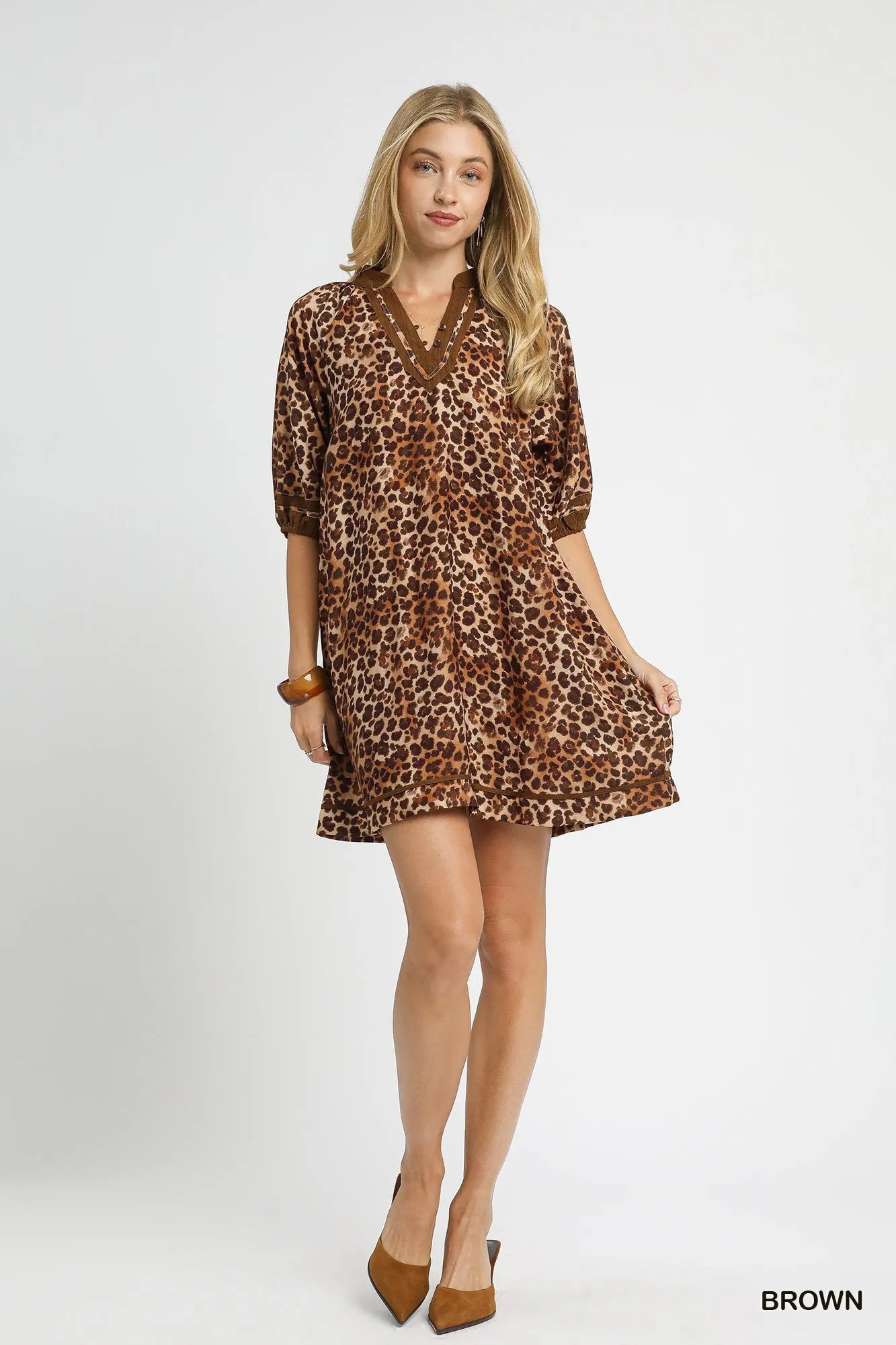 Women's Leopard Contrast-Trim Mini Dress