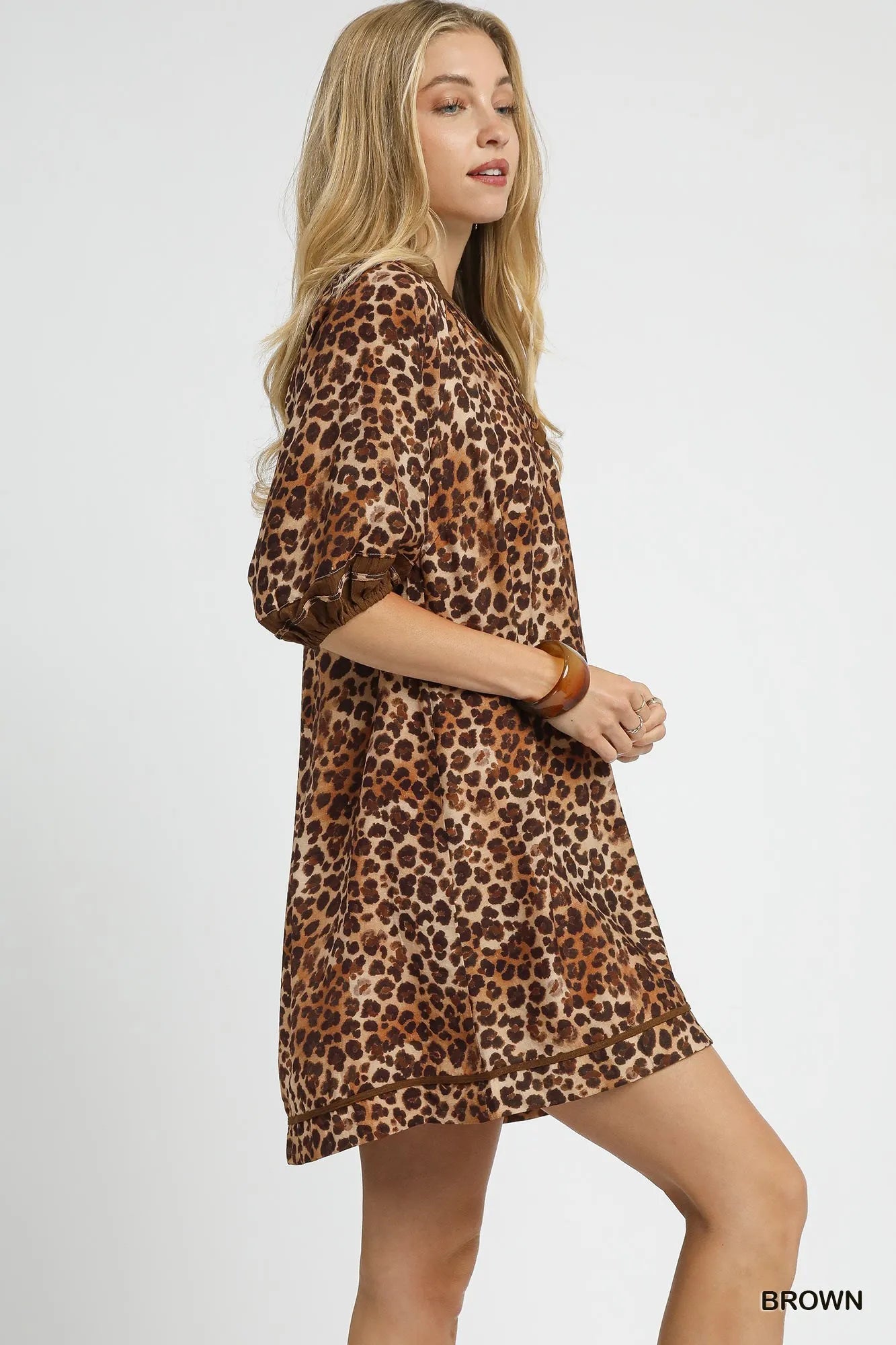 Women's Leopard Contrast-Trim Mini Dress
