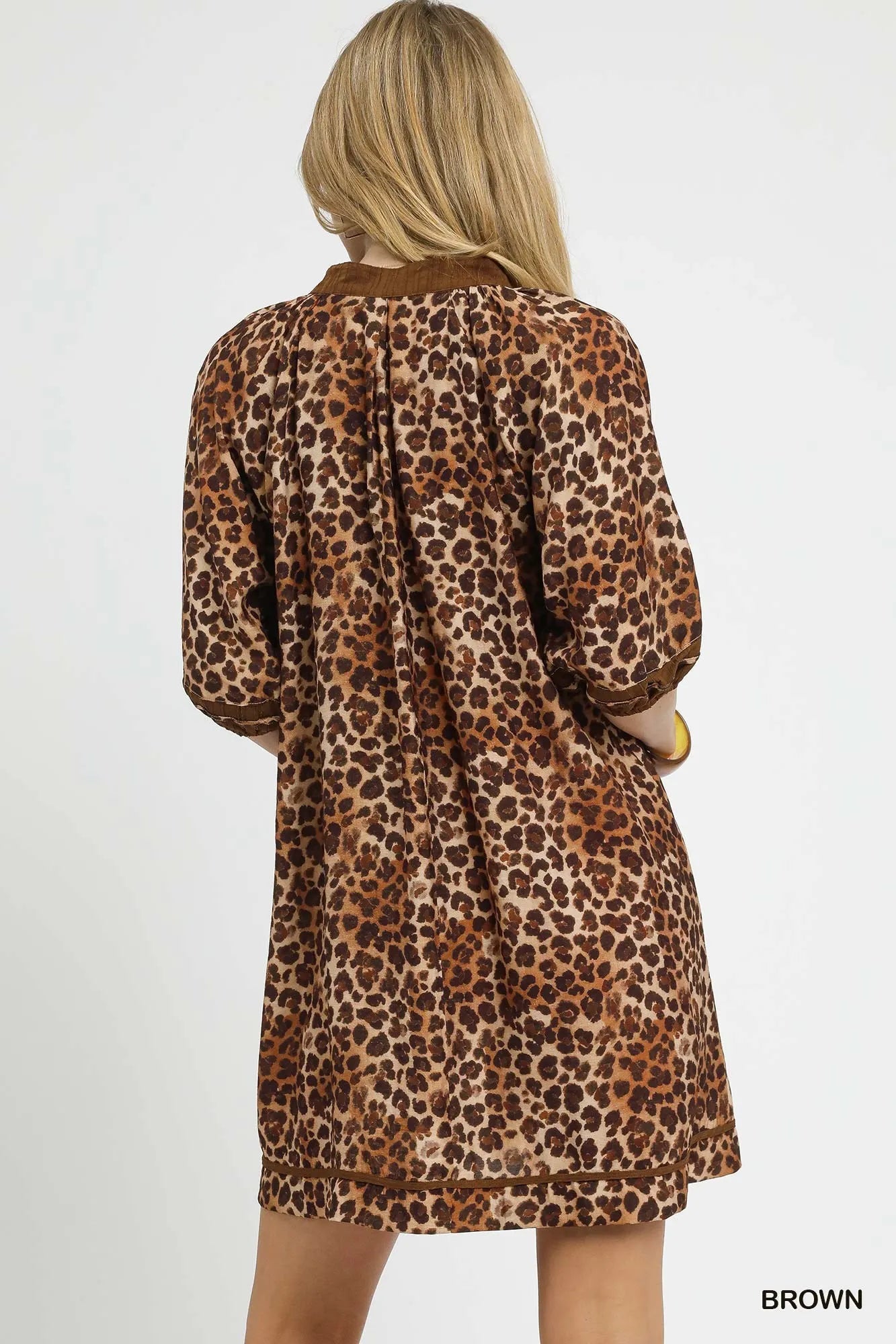 Women's Leopard Contrast-Trim Mini Dress