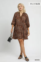 Women's Leopard Contrast-Trim Mini Dress