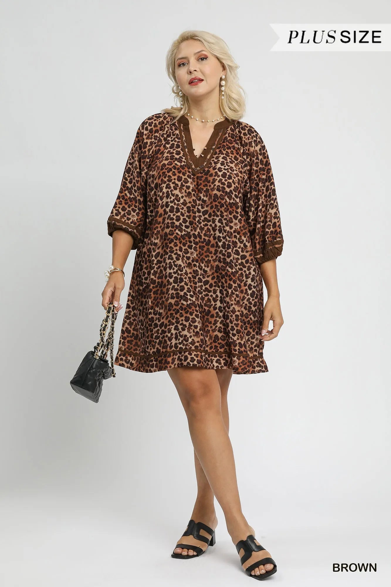 Women's Leopard Contrast-Trim Mini Dress