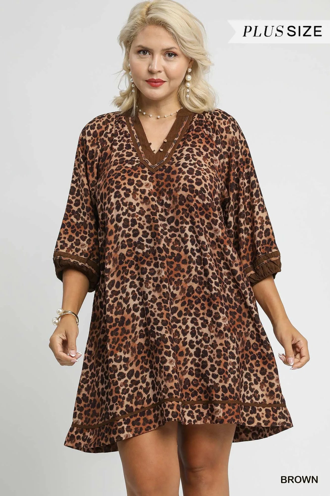 Women's Leopard Contrast-Trim Mini Dress