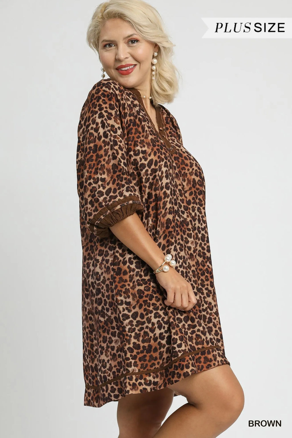 Women's Leopard Contrast-Trim Mini Dress