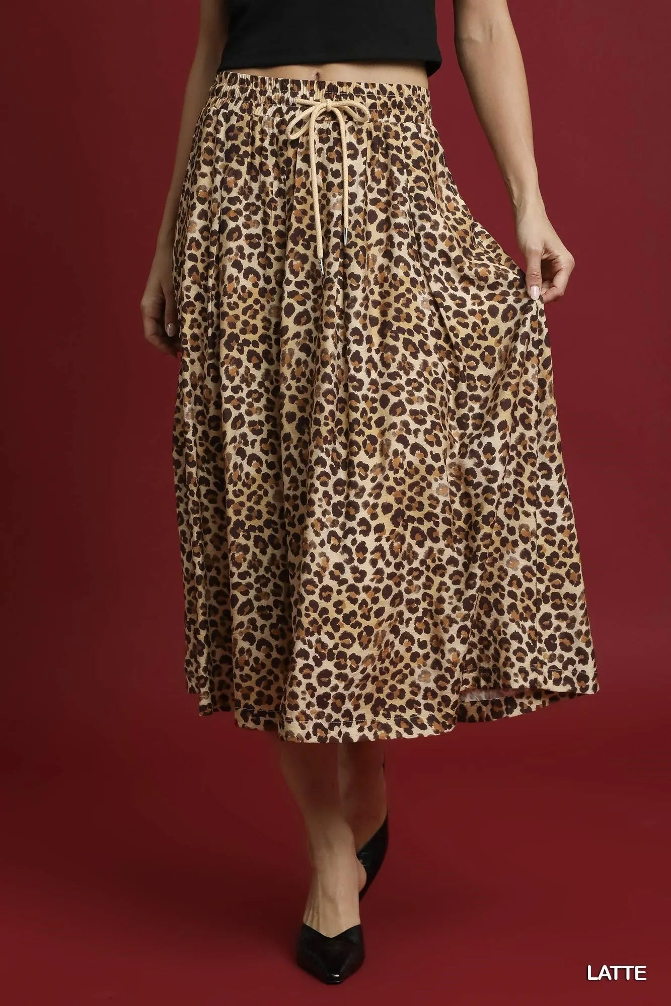 Women's Leopard Drawstring Midi Skirt