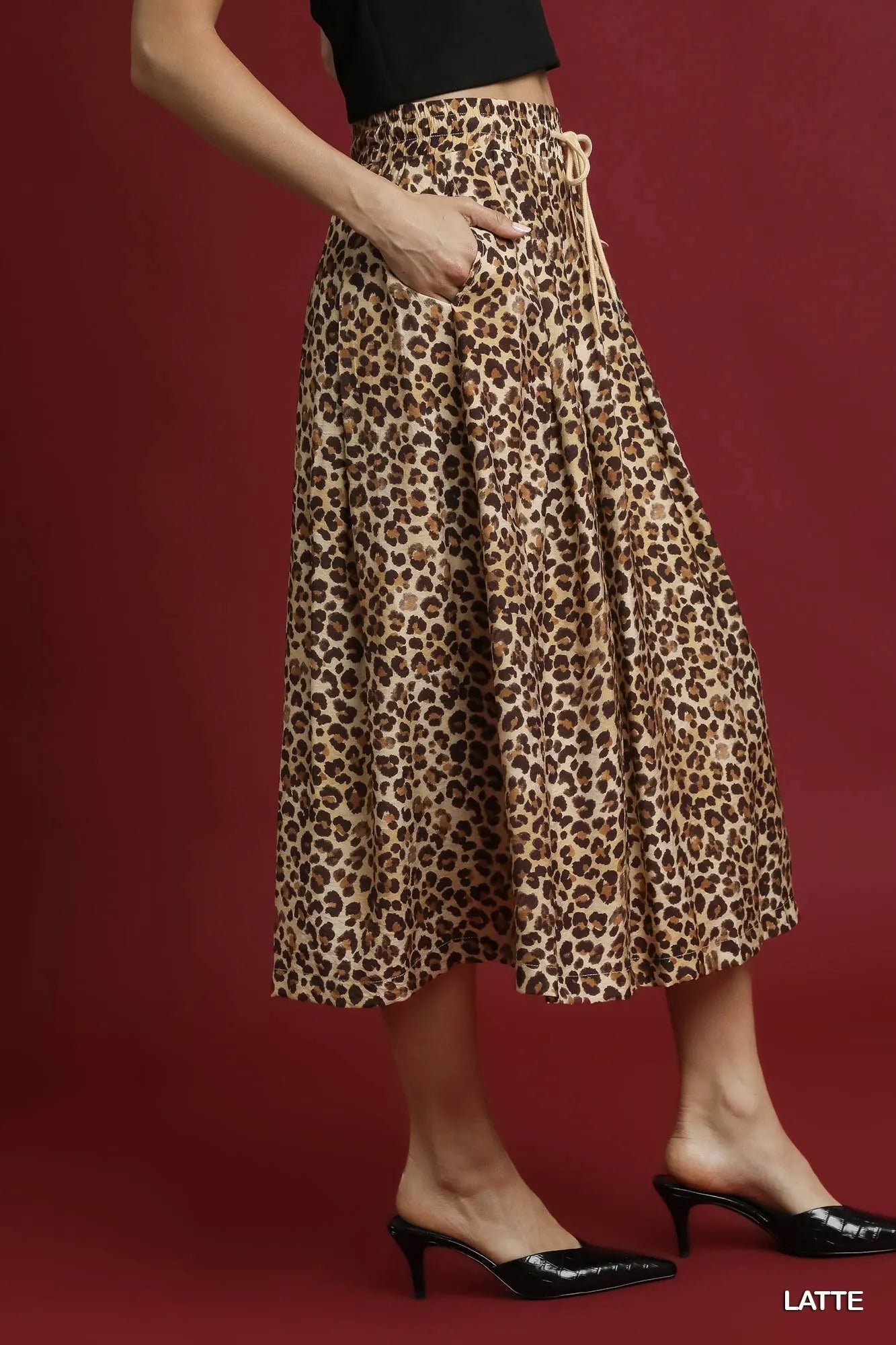 Women's Leopard Drawstring Midi Skirt
