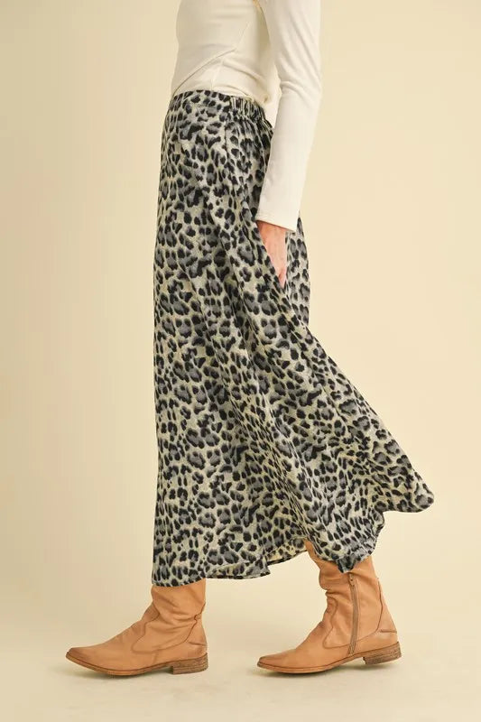 Women's Leopard Print Midi Skirt