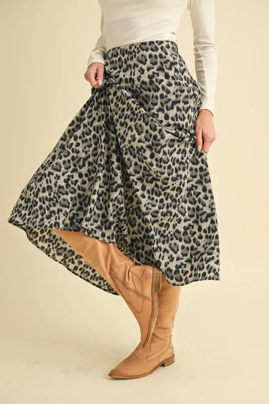 Women's Leopard Print Midi Skirt