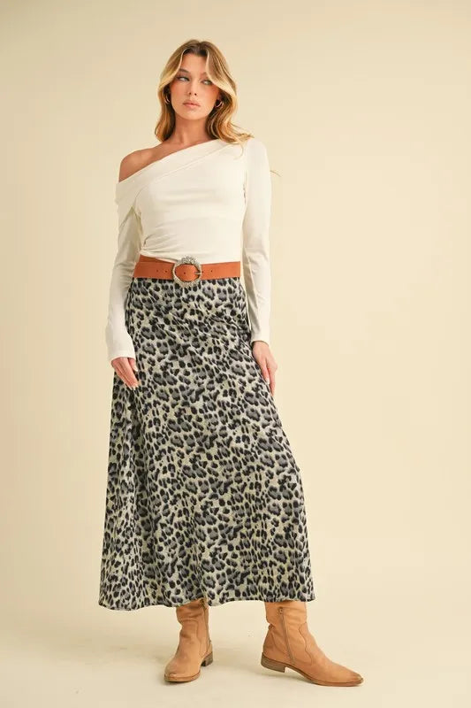 Women's Leopard Print Midi Skirt