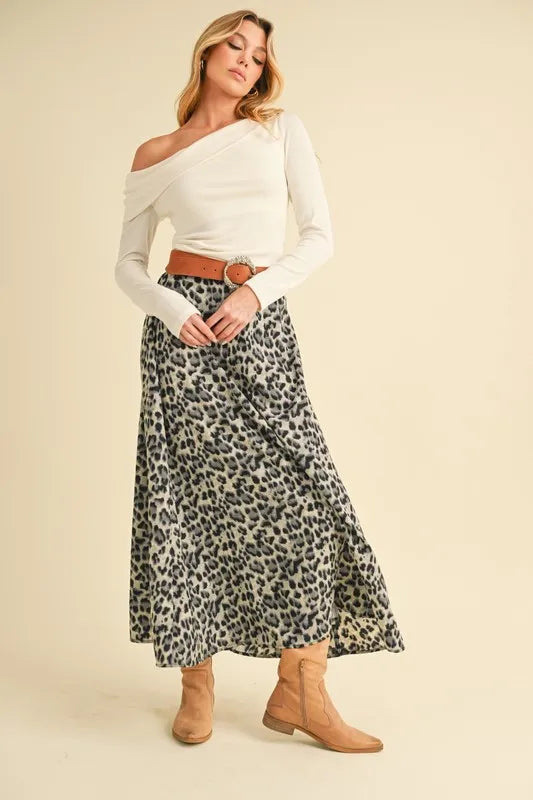 Women's Leopard Print Midi Skirt